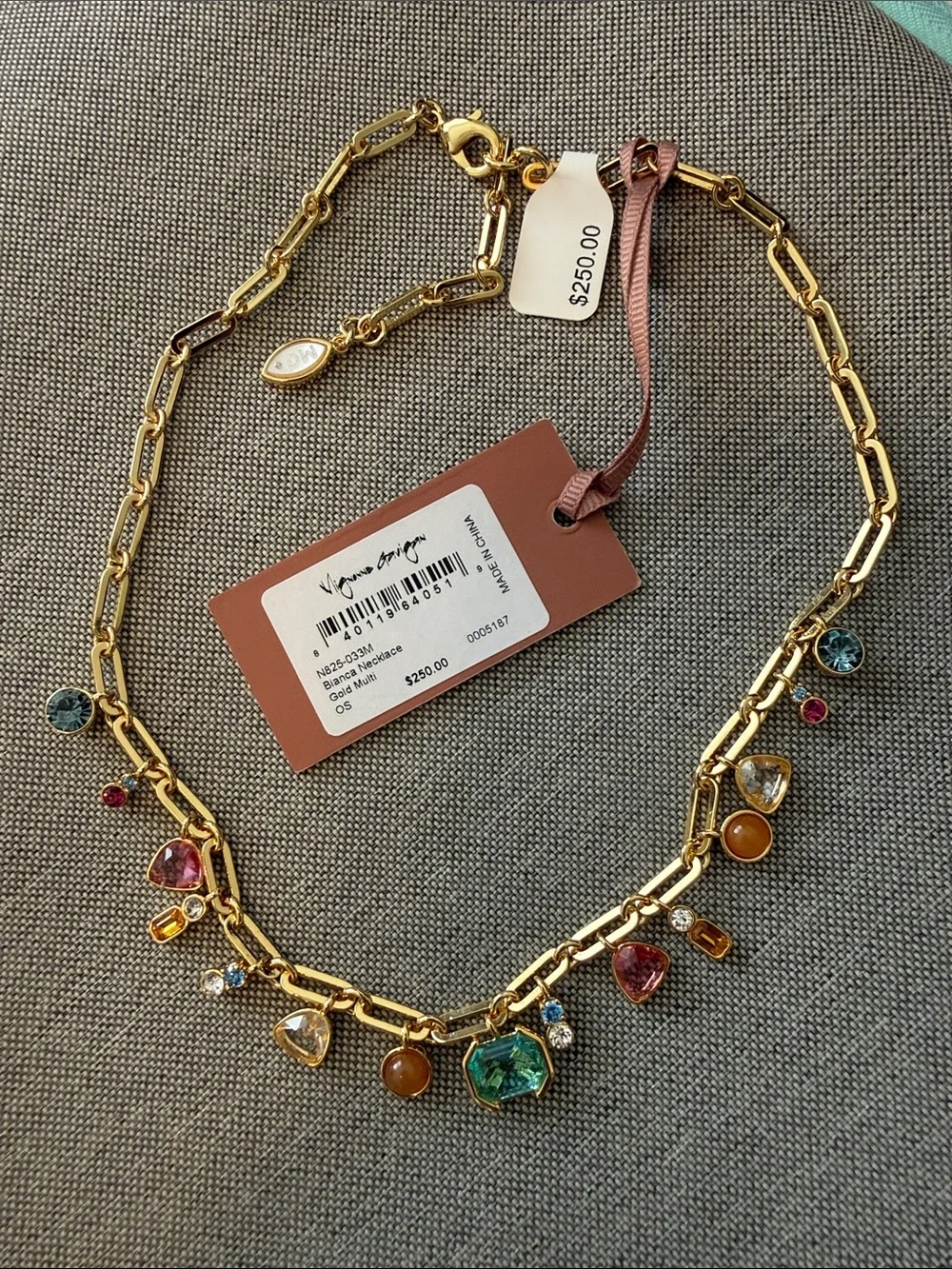 Mignonne Gavigan Gold Necklace with Multicolored Gem Drops